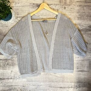 new directions Light Gray Open Knit Short Sleeve Cardigan